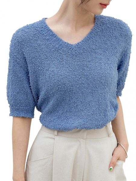 

dazy-less solid v-neck knit a8mm#, White;black