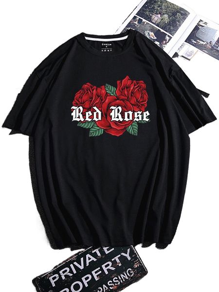

men rose and letter graphic tee r5ng#, White;black