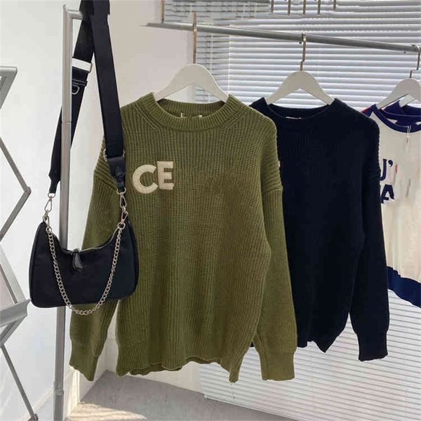 

2022 new special offer autumn ce letter paste cloth round neck pullover lazy long sleeve sweater feminine commuter fashion, White;black