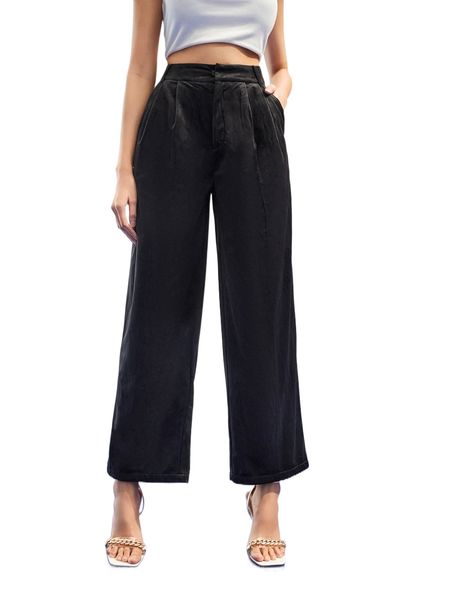 

x emma odda high waist fold pleated pants 445j#, Black;white