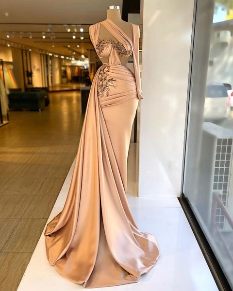 

elegant mermaid evening dresses beaded one shoulder appliques prom dresses exy crystals floor length celebrity women formal party pageant go, Black;red