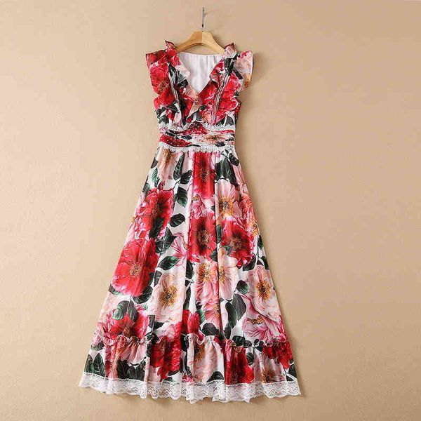 

casual dresses two color summer dress lotus leaf v-neck pleated stripe nail bead dongfeng yarn printed dress c6h6, Black;gray