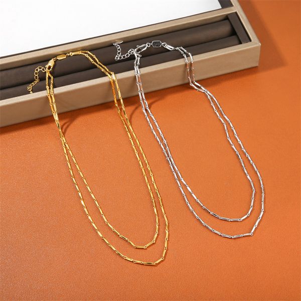 INS Französisch Doppel Bambus Kette Halskette Einfache Handgemachte Nähen Damen Mode All-Match-Schmuck Zubehör Geschenk