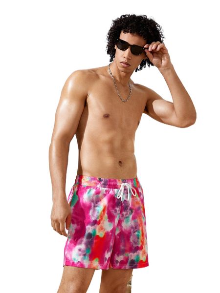 

men tie dye drawstring waist shorts k0za#, White;black