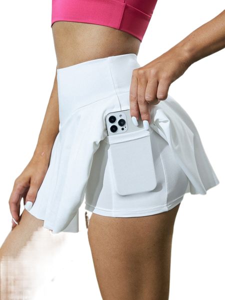 

wide waistband sports skort with phone pocket o2e0#, Gray