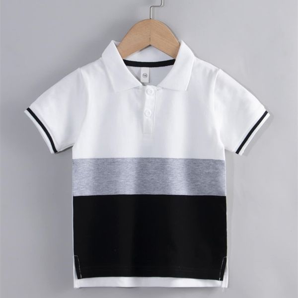 

toddler boys colorblock slit hem polo shirt she01, White;black