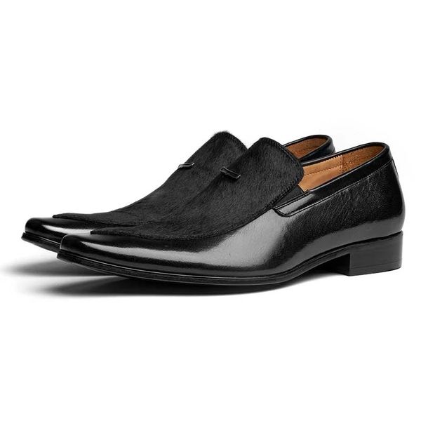 

fashion men dress genuine leather sole shoes slip on, Black