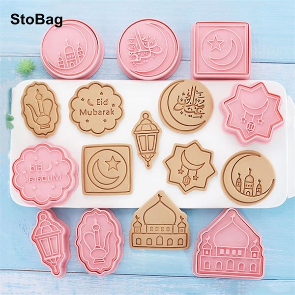 StoBag 8 pezzi Eid Mubarak Party Cookie Mold Luna a forma di stella Strumento di decorazione della torta fatta a mano Stampo per biscotti Ramadan Kareem 220427