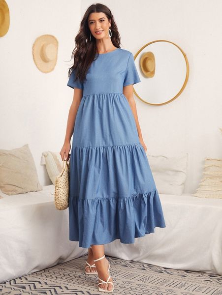 

ruffle hem solid dress 821v#, Black;gray