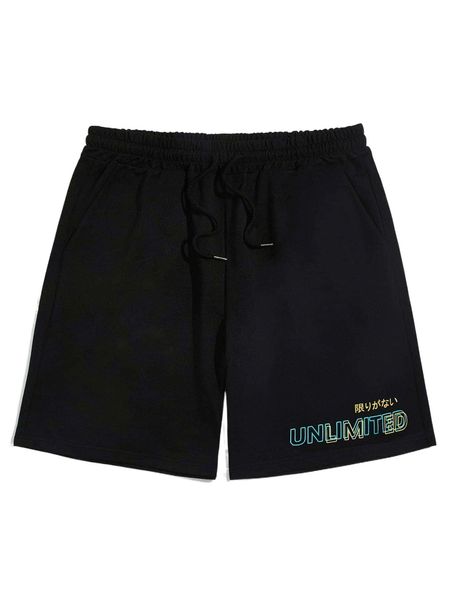 

romwe guys letter graphic drawstring shorts t5jm#, White;black