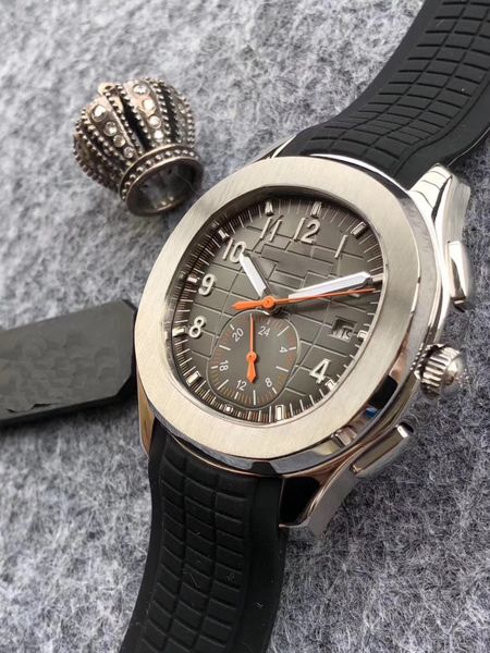 

mens mechanical watch automatic dual time black rubber, Slivery;brown