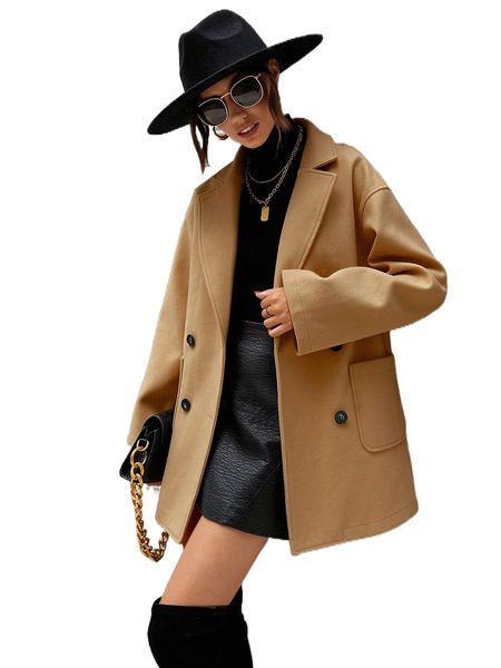

double breasted lapel collar overcoat k5yh#, Black