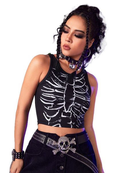 

romwe punk rock skull print tank 19ik#, White