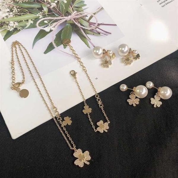 

luxury classic designer jewelry pearl diamond peach heart necklace bracelet earrings pure copper material set couple 2765, Black