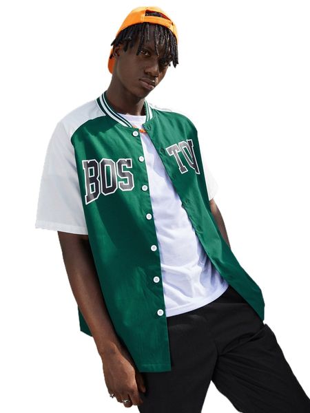 

men letter graphic colorblock shirt without tee 32v6#, White;black