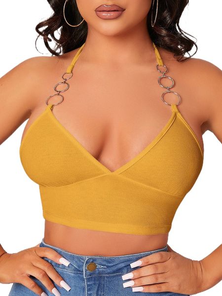 

sxy o-ring strap tied backless halter 350f#, White