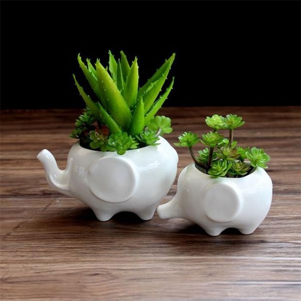 Plantadores de vaso de flores elefante branco cerâmica Pote de vidro para venda panelas de jardim vasi macetas macote fleur bonsai pots 210409