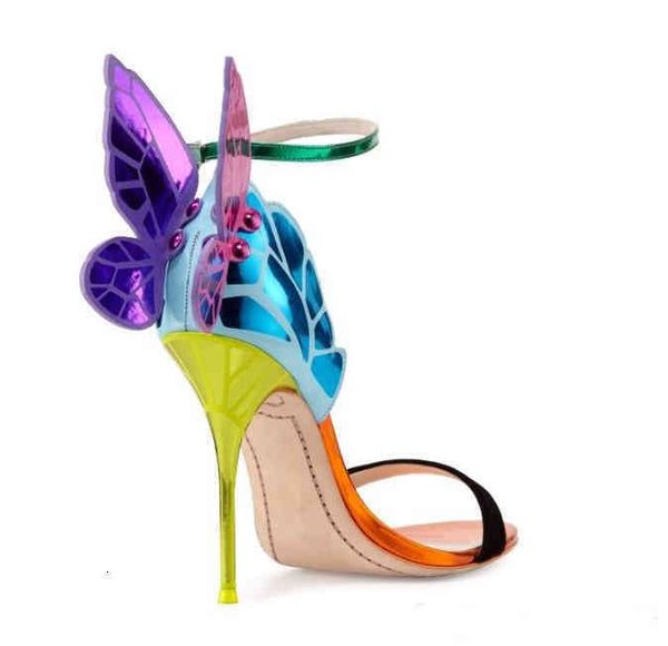 

patent leather ladies  high heel sandals buckle rose solid 3d butterfly ornaments sophia webster peep-toe colourful size 34-42 cdq2, Black