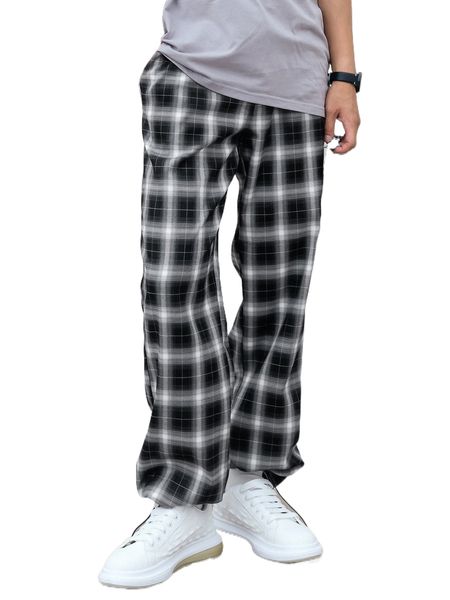 

dazy men plaid print slant pocket pants z0dg#, Black