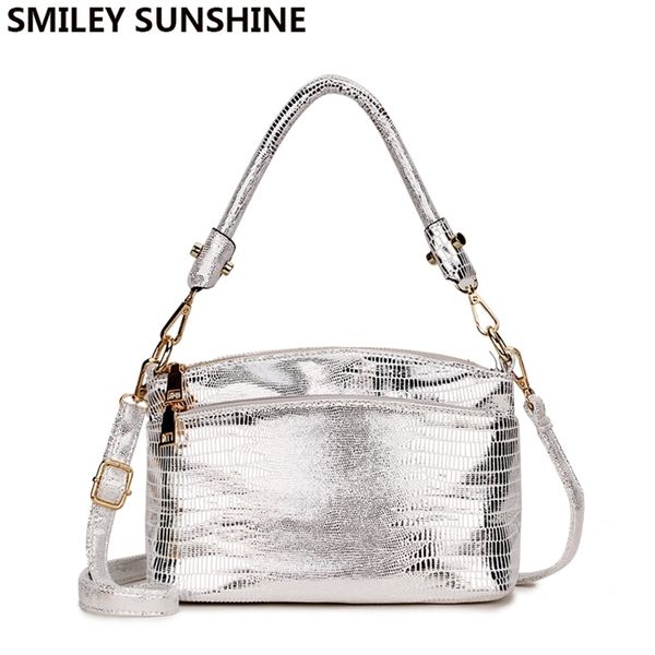 Smiley Sunshine Silver Messenger Сумка для женщин для женщин Роскошная маленькая женщина кожаная сумочка