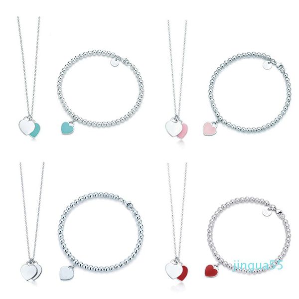 

fashion 100% 925 sterling silver fashion classic love necklace bracelet set multicolor optional woman jewelry266c