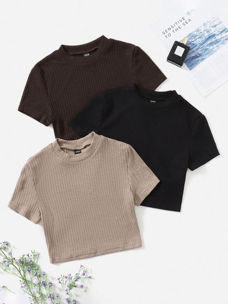 

3 pack solid rib-knit tee n5zm#, White