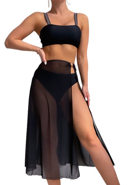 

p.lain b.ikini swimsuit with beach s.kirt k93i#, White;black