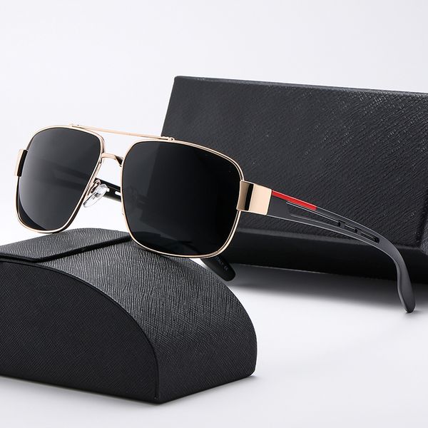 

vintage square metal sunglasses mens driving polarized black grey rectangle frame outdoor gradient gun grey red line decorative arm designer, White;black