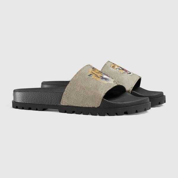 

2022 platform designer rubber slides sandal floral brocade fashion mens gear bottoms flip flops slippers striped womens sandals designers br, Black