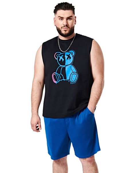 

extended sizes men cartoon graphic tank & track shorts s3sv#, Gray