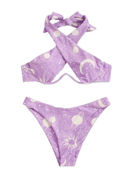 

romwe starsalign galaxy print push up bikini swimsuit 39db#, White;black