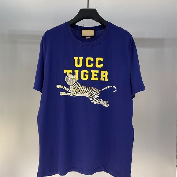 

high print men's and women's blue round neck short sleeve t-shirt, White