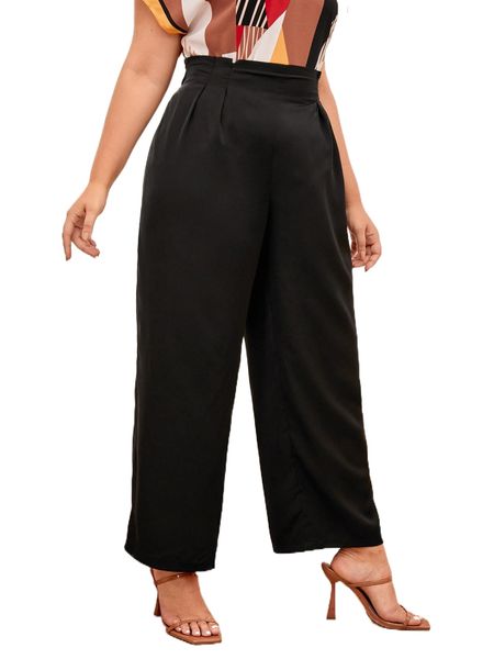 

plus solid wide leg pants o0ar#, Black