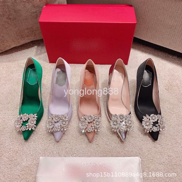 

dress shoes autumn flower cluster diamond button silk satin high heels single shoes women's wedding, Black