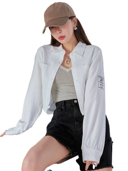 

dazy patch detail button front blouse 98wq#, White