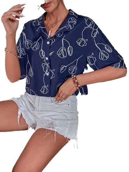 

floral print l.apel collar p4f7#, White