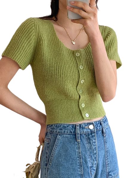 

dazy ribbed knit button front crop cardigan g2fj#, White;black