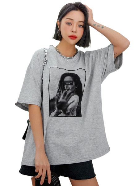 

dazy figure graphic chain & letter patched detail drop shoulder tee m85k#, White