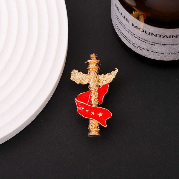 

chinese red text brooch positive energy patriotic metal badge clothes backpack brooch collar pin with jewelry medal, Gray