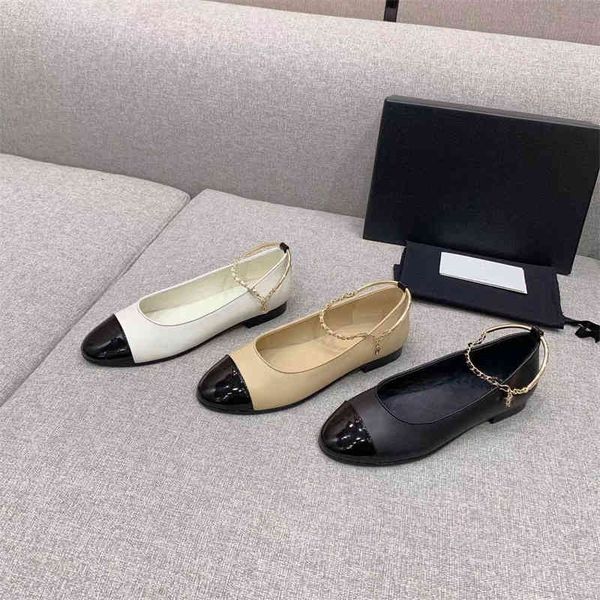 

sandals xiaoxiangfeng ballet shoes women's early spring chain single flat bottom color matching, Black