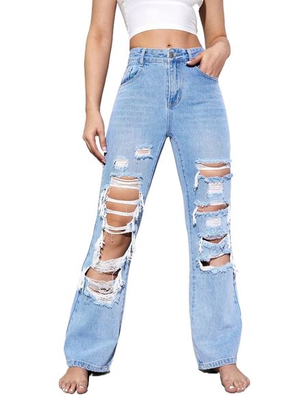 

ripped straight leg jeans f5hq#, Blue