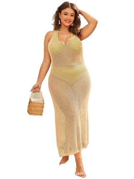 

plus hollow out knitted cover up n2jw#, Black