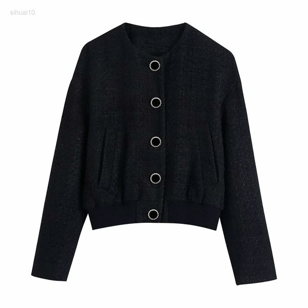 

women spring autumn fashion single breasted tweed check stand collar blazers jacket vintage long sleeve jacket outerwear l220725, Black;brown