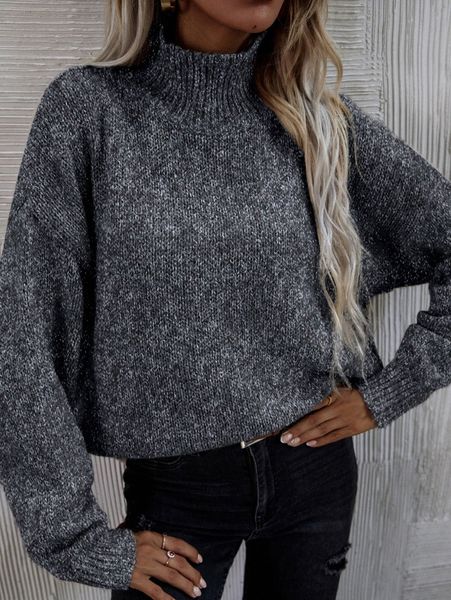 

high neck drop shoulder sweater 42zz#, White;black