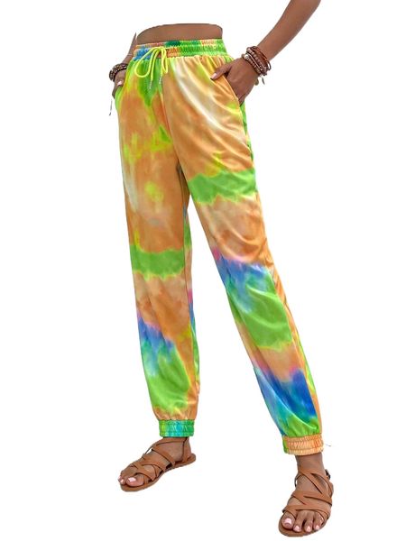 

tie dye drawstring waist sweatpants w7fm#, Black;white