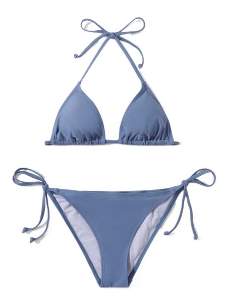 

plain halter triangle bikini swimsuit a407#, White;black