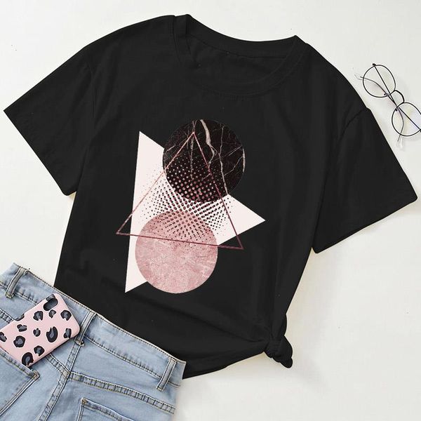 

casual tees ladies watercolor aesthetic trend summer female clothes tshirts women cartoon geometric patterns graph, White