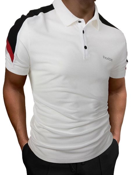 

men letter graphic colorblock polo shirt 84ra#, White;black