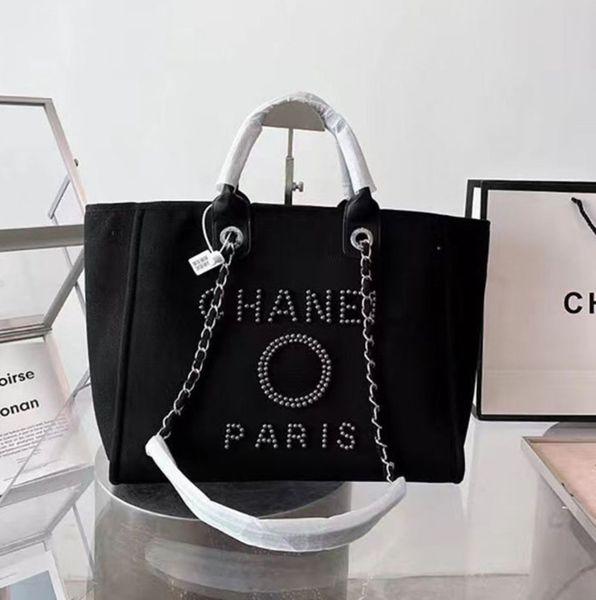 

classic luxury designer beach bags canvas pearl evening bag portable shopping large capacity handbag brand ch women handbags label backpack