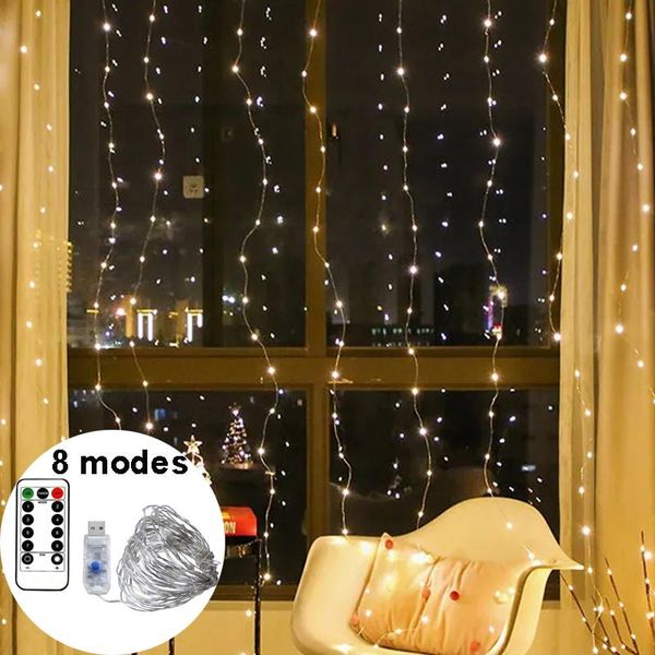 Dizeler LED 5/10m Perde Işık Peri Mulf Fonctionusb Uzaktan Kumanda Bakır Tel Noel Ev Yatak Odası Bahçesi Dekorasyon